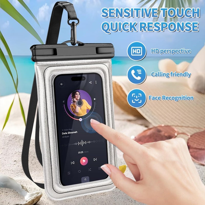Razobws Floating Waterproof Phone Pouch, IPX68 Waterproof Phone Case with Lanyard for iPhone 16 15 14 13 Pro Max Samsung S25 S24 S23 S22, Up to 7", Beach Vacation Essentials, Glitter Silver - Image 4